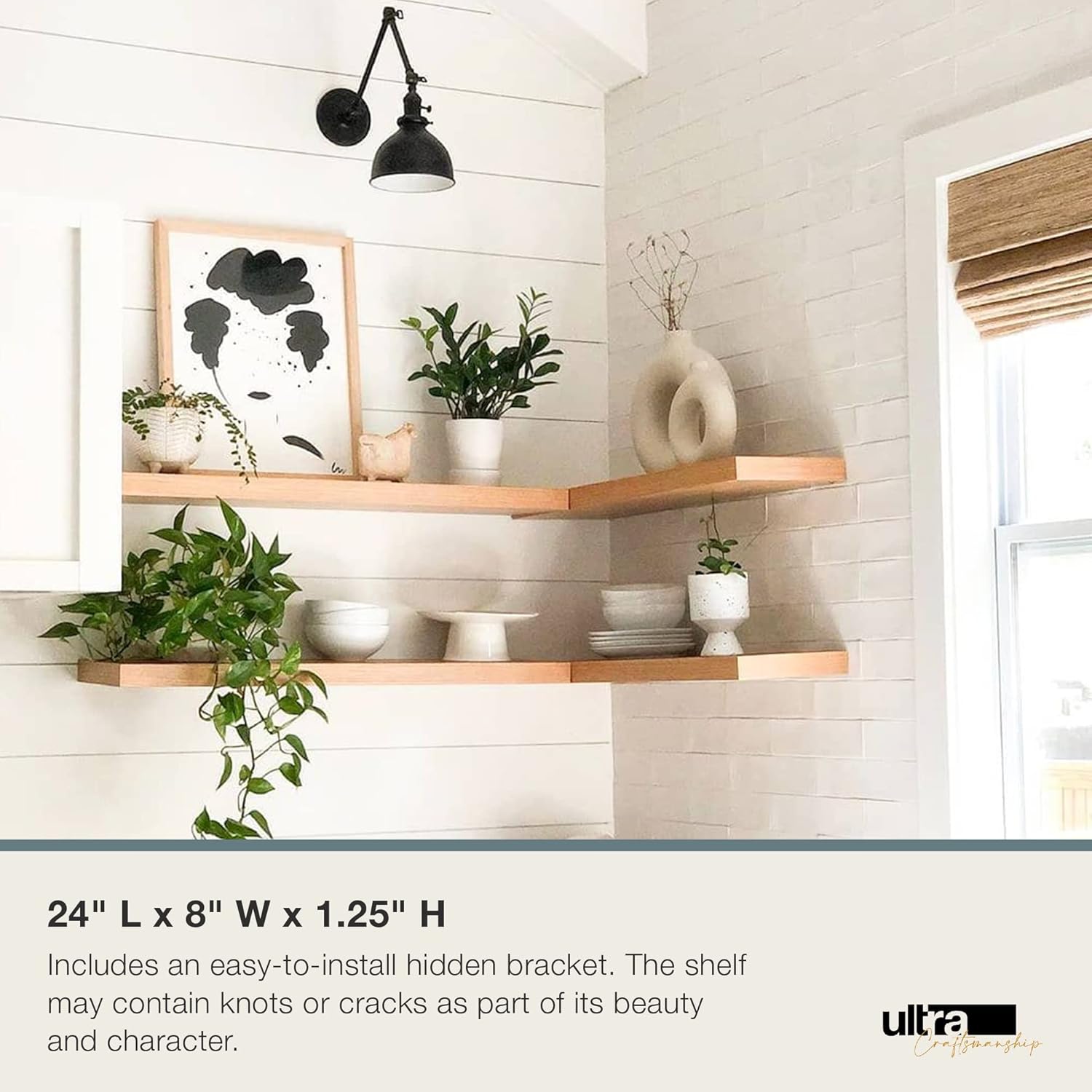 UltraShelf Solid Wood Floating Shelf for Wall Decor, Alder, 24