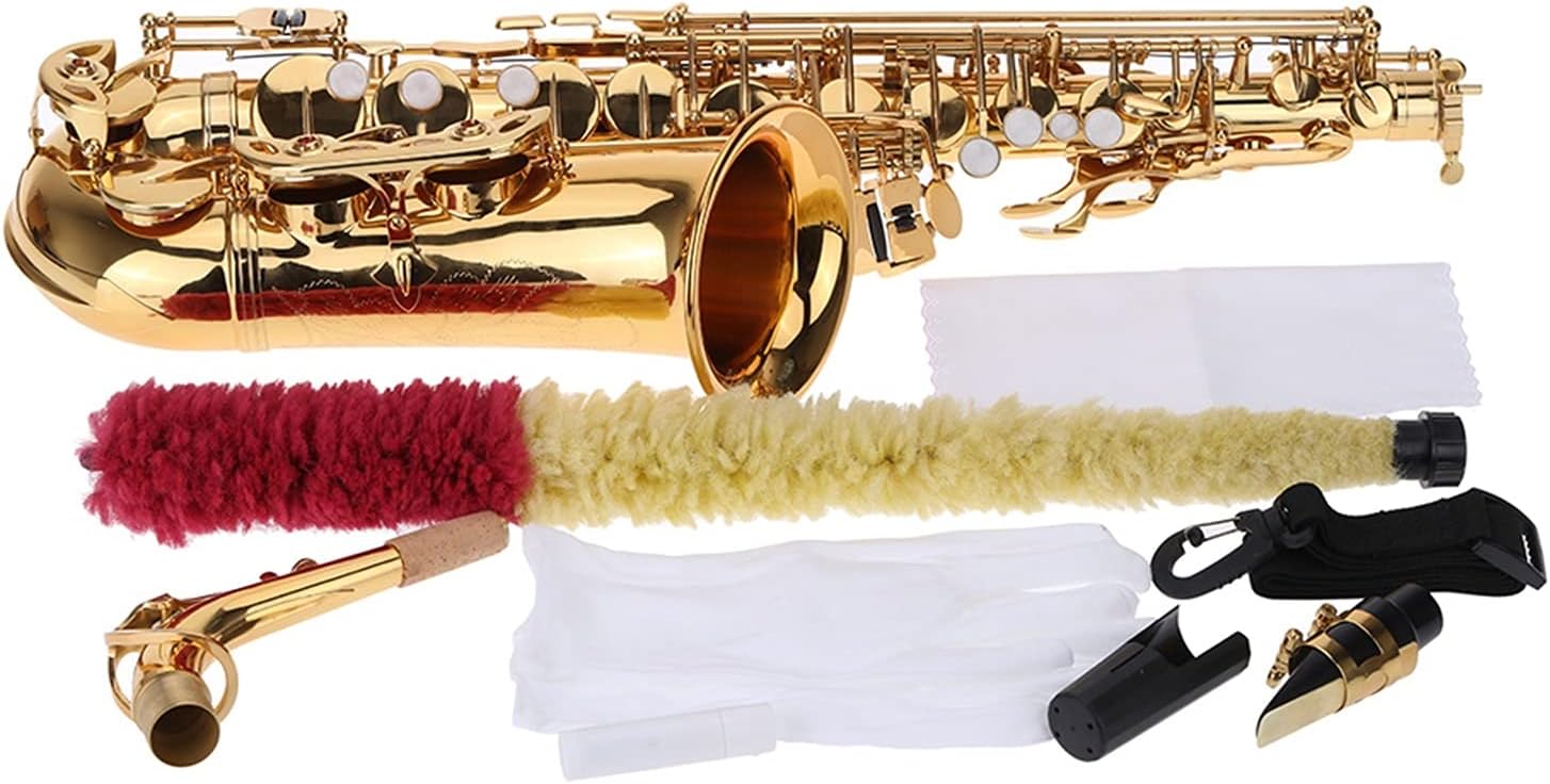 Saxophone Set Saxophones Student BE Alto Saxphone E Flat Sax Brass Lacquered Gold 802 Key Woodwind with Cleaning Cloth Brush Gloves Strap Case