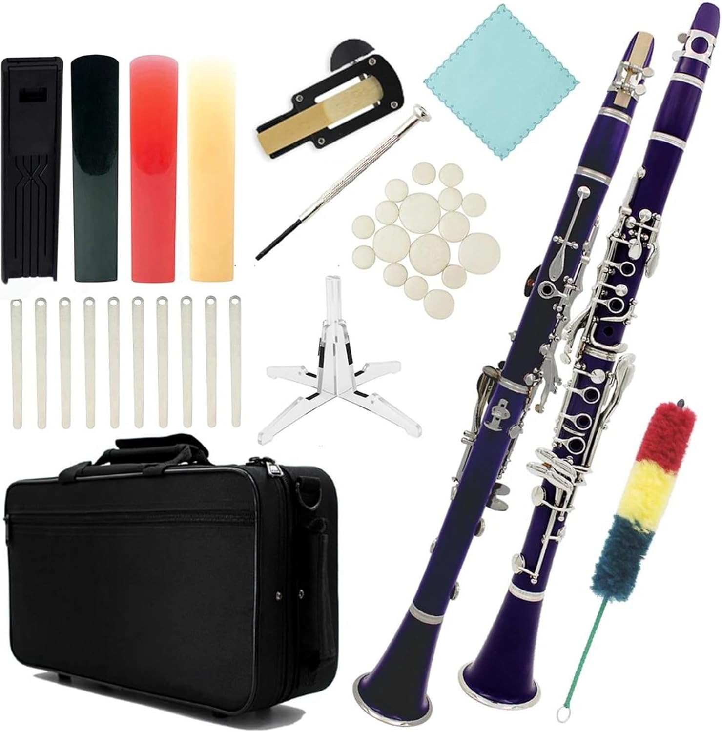 Clarinet Musical Instruments Purple Bb Clarinet B Key Beginner Clarinet For School Orchestra Adults With Hard Shell Kit Stand Gloves(Set)