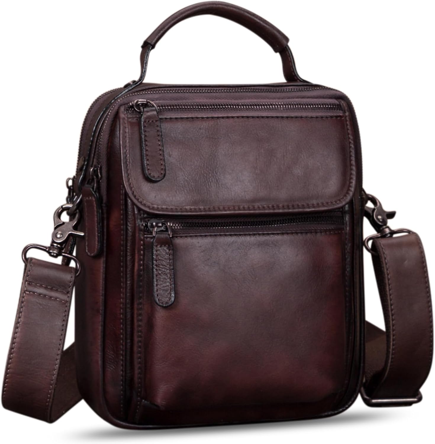 IVTG Genuine Leather Messenger Bag for Men Sling Purse Crossbody Shoulder Bags Satchel for Work Business Handbags