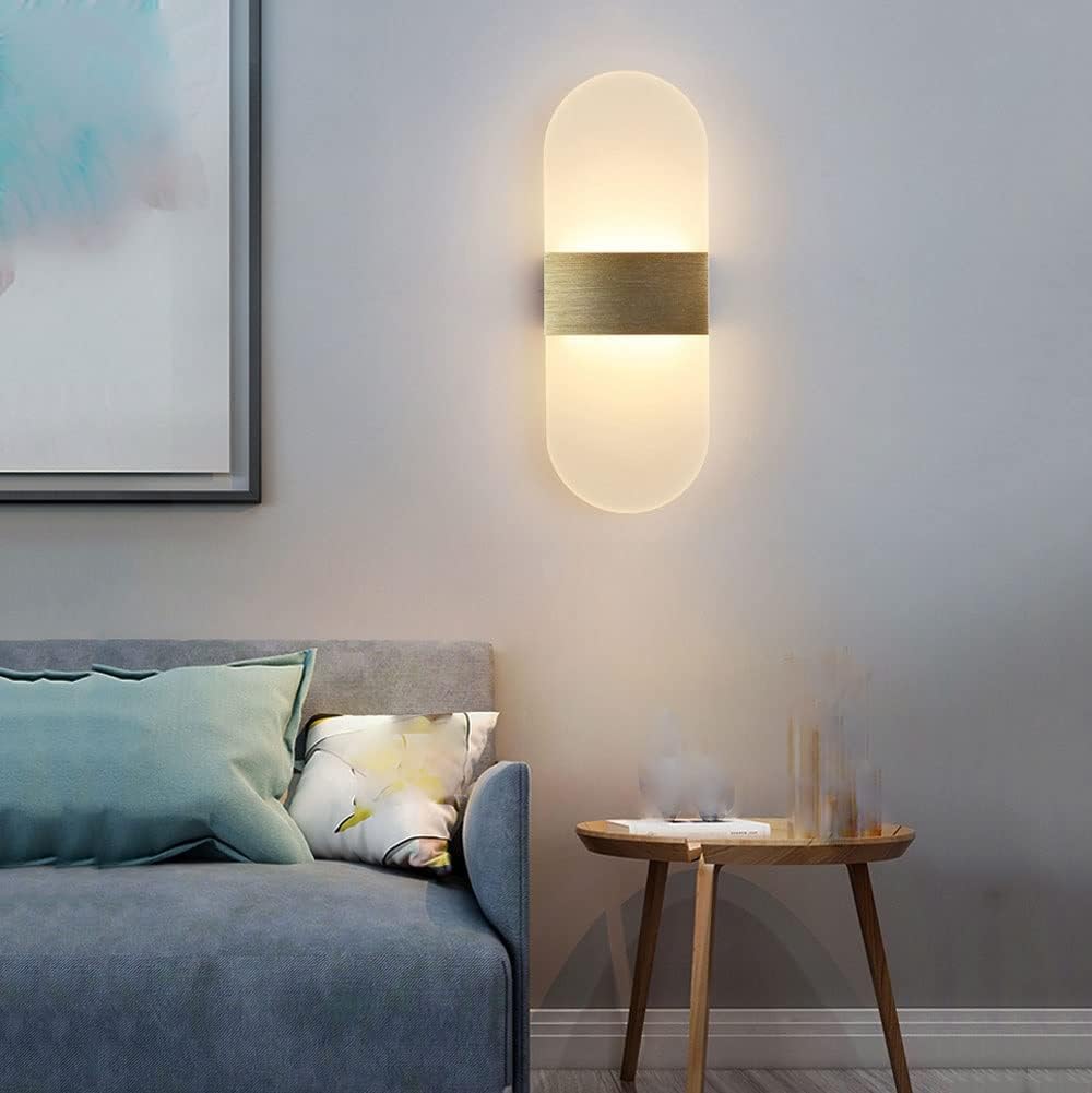 Modern Acrylic Brushed Aluminum Finish Wall Lamps, Corners Wall Light Home Decor Wall Sconce for Living Room Bedroom Hallway Mirror Lámpara de Pared (Color : Gold, Size : Warm Light)