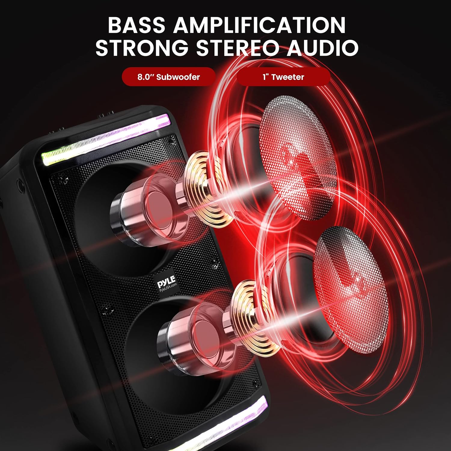 Pyle Bluetooth Speaker and PA System - Portable Stereo Karaoke System with Wired Mic, Built-in LED Party Lights, MP3/USB/Micro SD Readers, FM Radio, 8