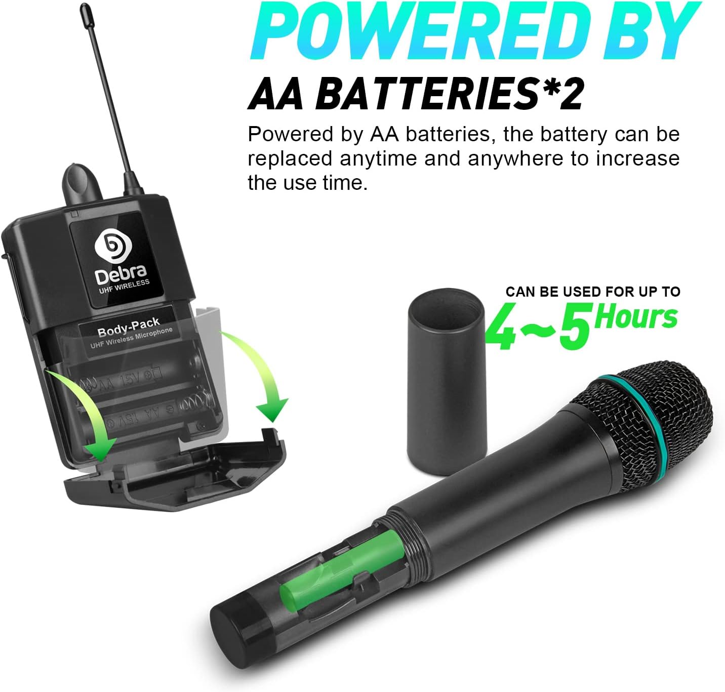 D Debra Audio AU800 Pro UHF 8 Channel Wireless Microphone System with Cordless Handheld Lavalier Headset Mics, Metal Receiver, Ideal for Karaoke Church Party (8 Handheld)