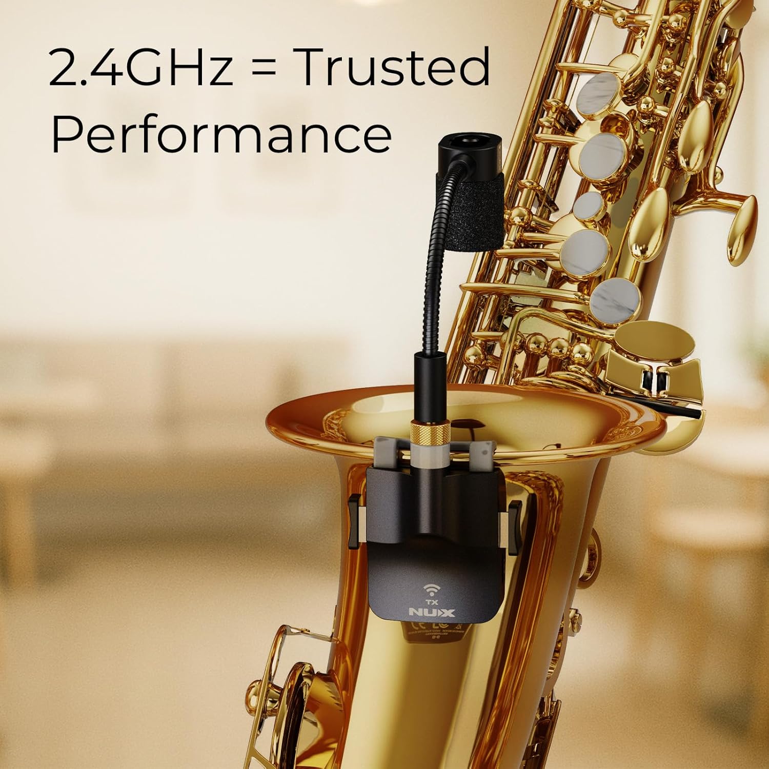 NUX B-6 Saxophone Wireless System with Charging Case,Operation Range of 20 Meters,High-Resolution 24- bit/44.1kHz Audio,2.4GHz Wireless Saxophone Microphone