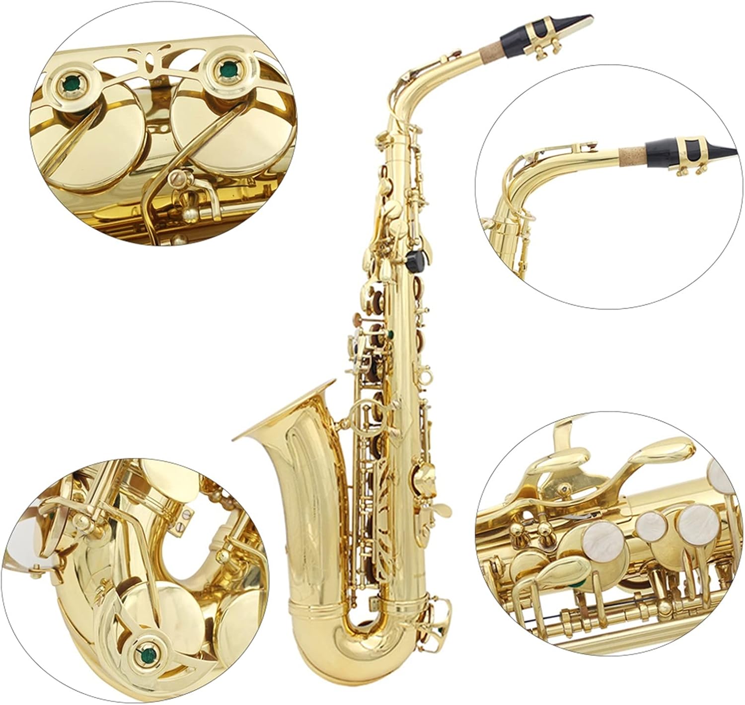 KESHUO EB Alto Saxophone Brass Sax Lacquered Gold Woodwind Instrument with Carry Case Gloves Cleaning Cloth Brush Sax Strap Mute Brass Sax Beginners Kit