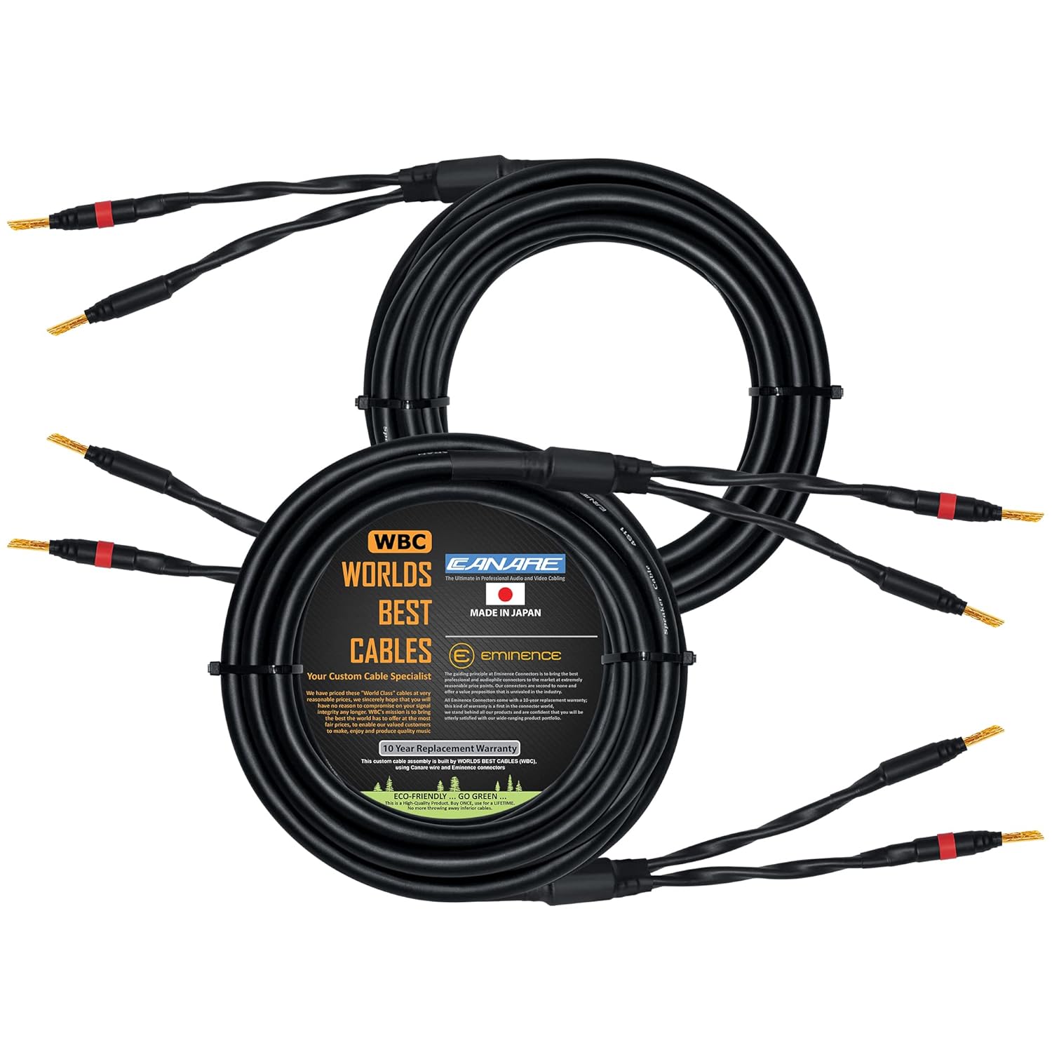 WORLDS BEST CABLES 25 Foot - Canare 4S11 – Audiophile Grade - HiFi Star-Quad Speaker Cable Pair with Eminence Gold Banana Connectors