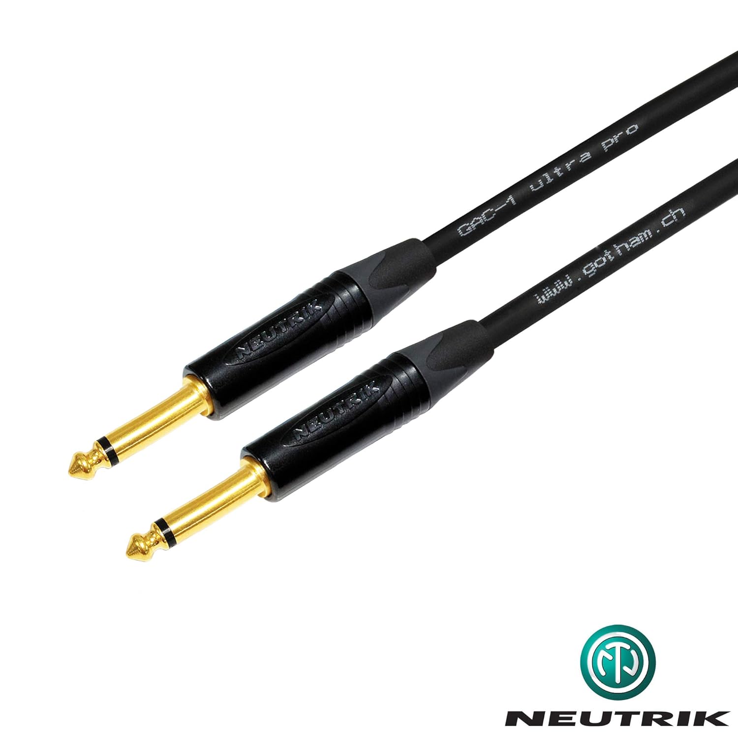 WORLDS BEST CABLES 50 Foot - Gotham GAC-1 Ultra Pro - Premium Low-Cap (21 pf/F) Guitar Bass Instrument Cable – w/Neutrik Gold Straight to Straight ¼ inch (6.35mm) TS Connectors - Custom Made
