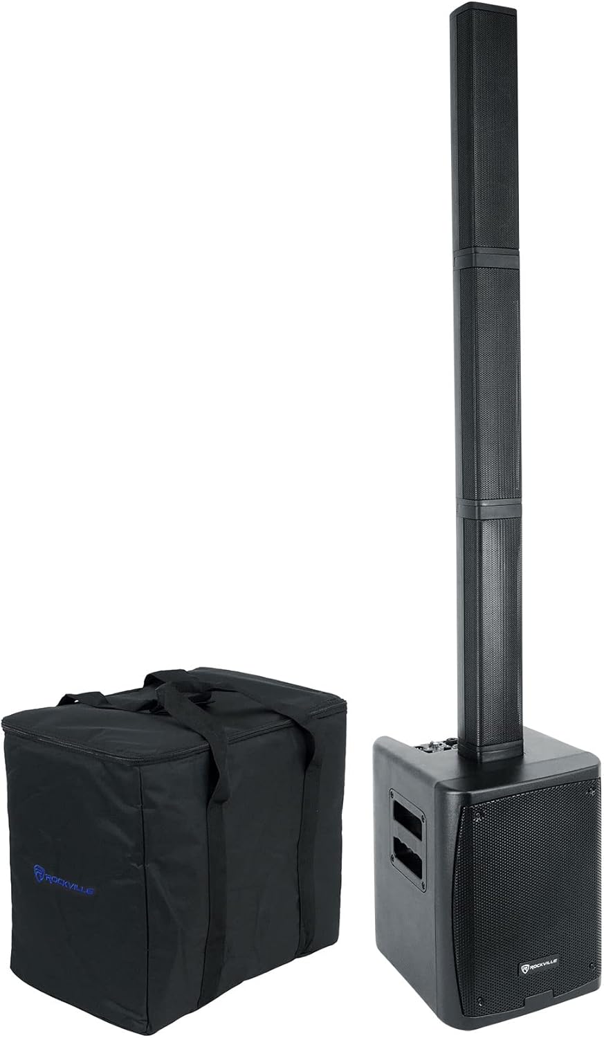 Rockville Titan Portable Array Bundle: Rechargeable 8 in Subwoofer PA DJ Speaker System with Column Array, PTA Empty Extension Array Riser, 2-Items