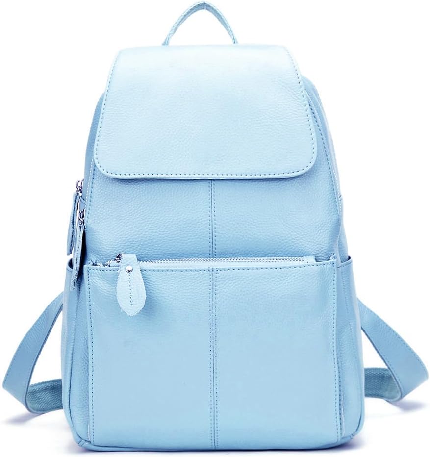 zency 15 Colors Real Soft 100% Genuine Leather Women Backpack Fashion Ladies Travel Bag Preppy Style For Woman (Light Blue)