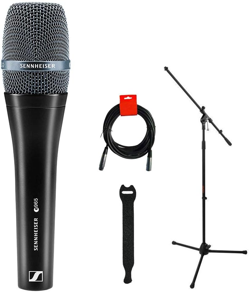 Sennheiser e 965 Handheld Condenser Microphone with Tripod Mic Stand, XLR-XLR Cable & 10-Pack Straps Bundle