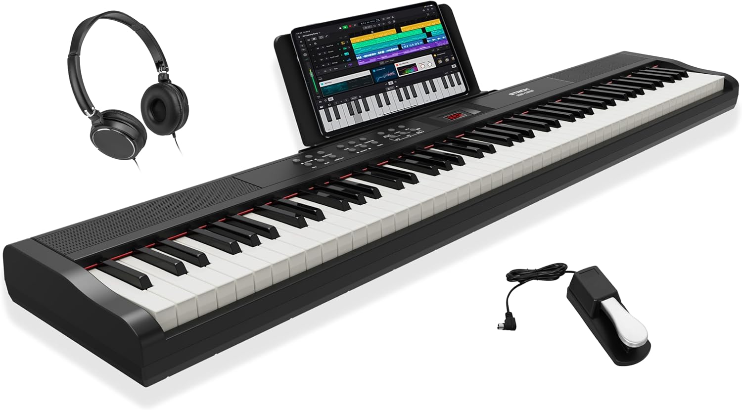 STRICH 88 Key Digital Piano Full Size Electric Keyboard with Semi-Weighted Sensitive Keys, Portable Electric Piano Set for Beginner, Bundle with Sustain Pedal, Headphones, Music Rest, SEP-150S