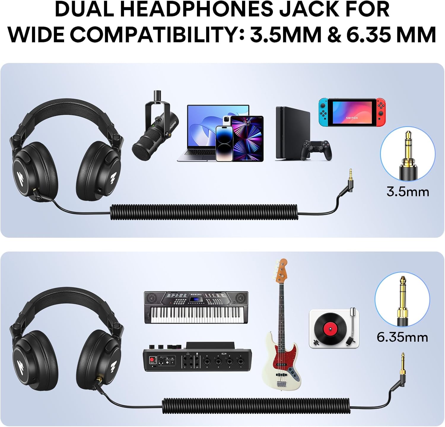 MAONO 50MM Drivers Studio Headphones AU-MH601 with Microphone Arm BA92