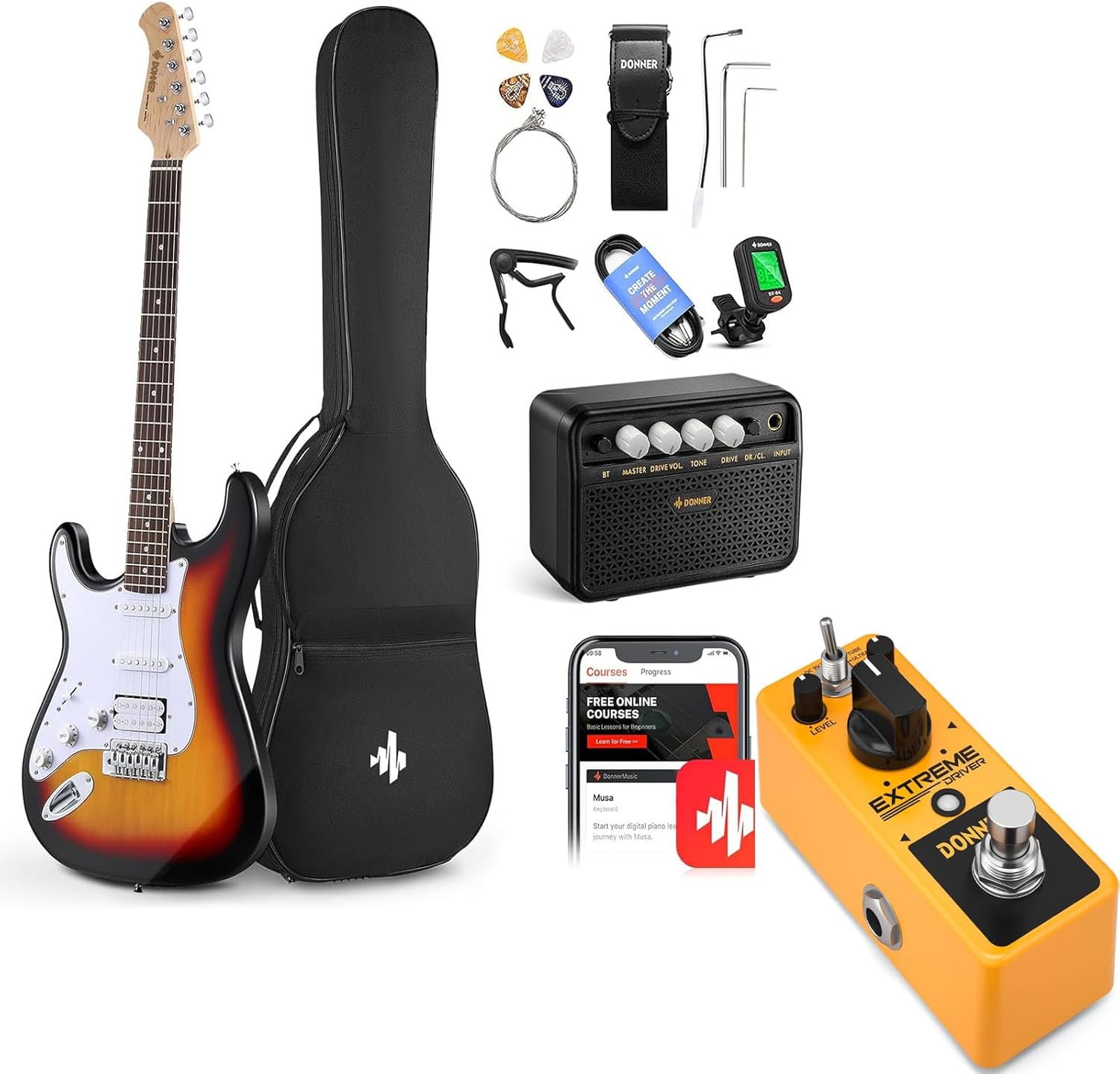 Donner 39 Inch Left-Handed Electric Guitar Kit-Distortion Guitar Pedal