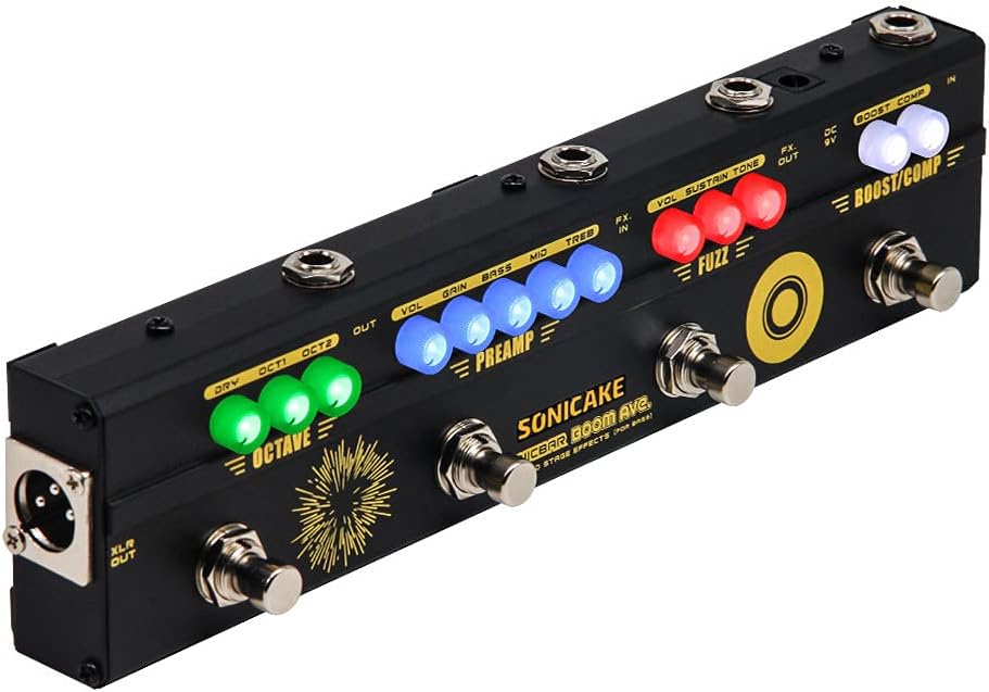 SONICAKE Bass Effects Pedals Multieffect Preamp Compressor Boost Fuzz Octave Multi Effects Pedal Boom Ave With FX Loop