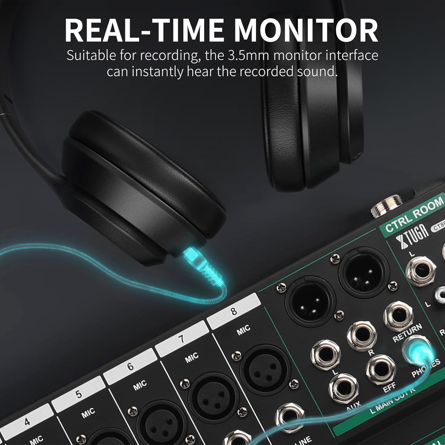 XTUGA Audio Mixer for PC DJ Mixer Sound Board Console 8 Channel Built-in Digital Effect Bluetooth Studio Interface with 48V Phanton Power RCA Input Output MP3 EQ (CT-8)