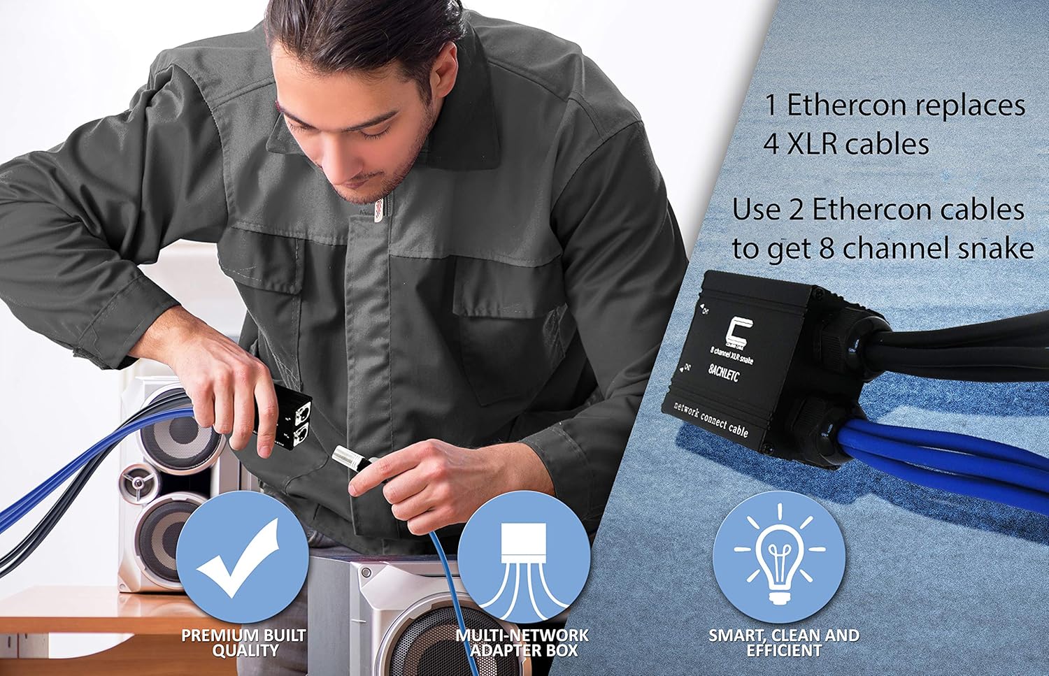 8 Channel 3-pin XLR Female to Ethercon Network Cable Adapter- Double 4 Channel Cat6 Multi Network Snake Receiver- for Live Stage, Home Studio Recording- AES, DMX Channels