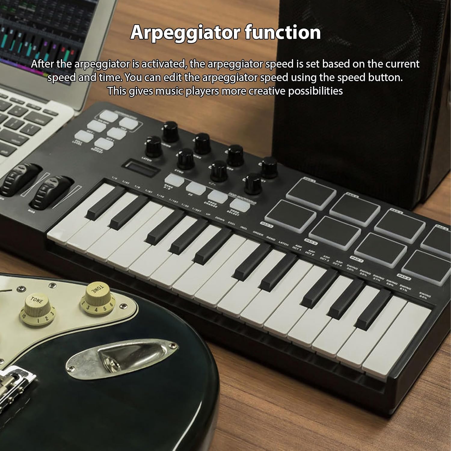 MIDI Controller, 25 Key USB MIDI Keyboard Controller, MIDI Keyboard with DAWs, 8 Backlit Drum Pads, 8 Knobs and Music Production Software Included