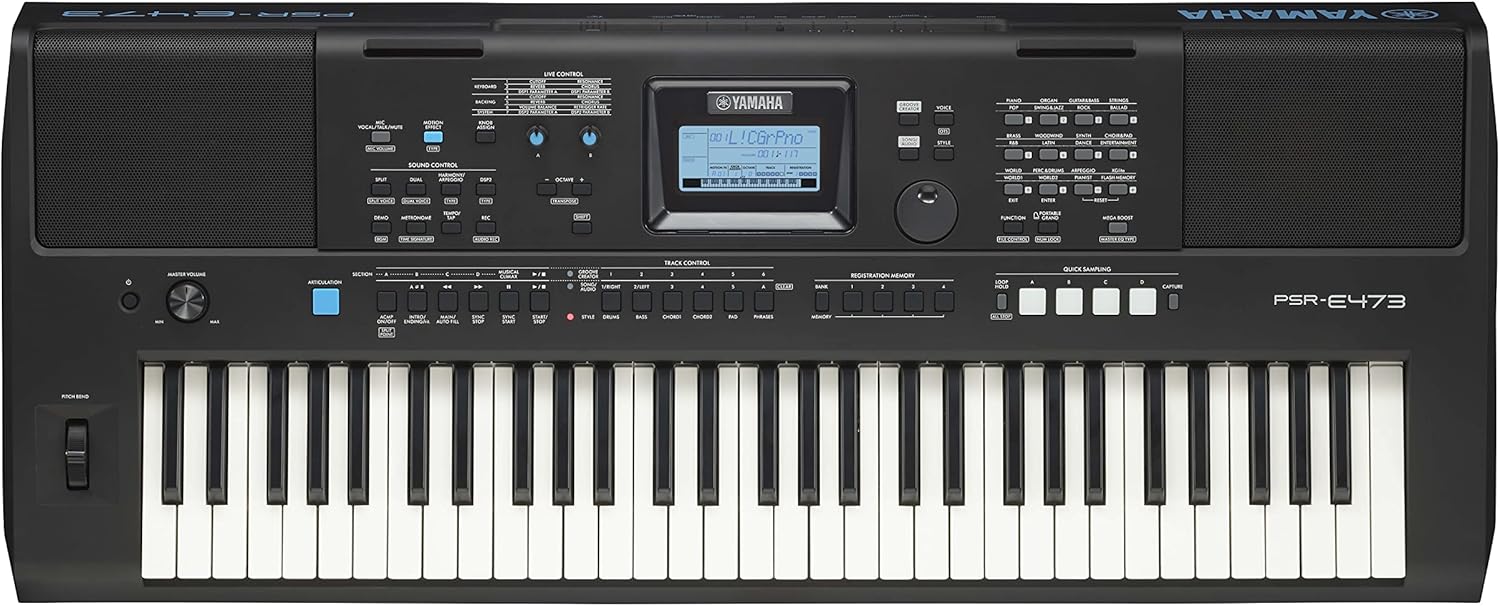 YAMAHA, 61-Key Touch-Sensitive Advanced Portable Keyboard with Power Adapter, (PSRE473)