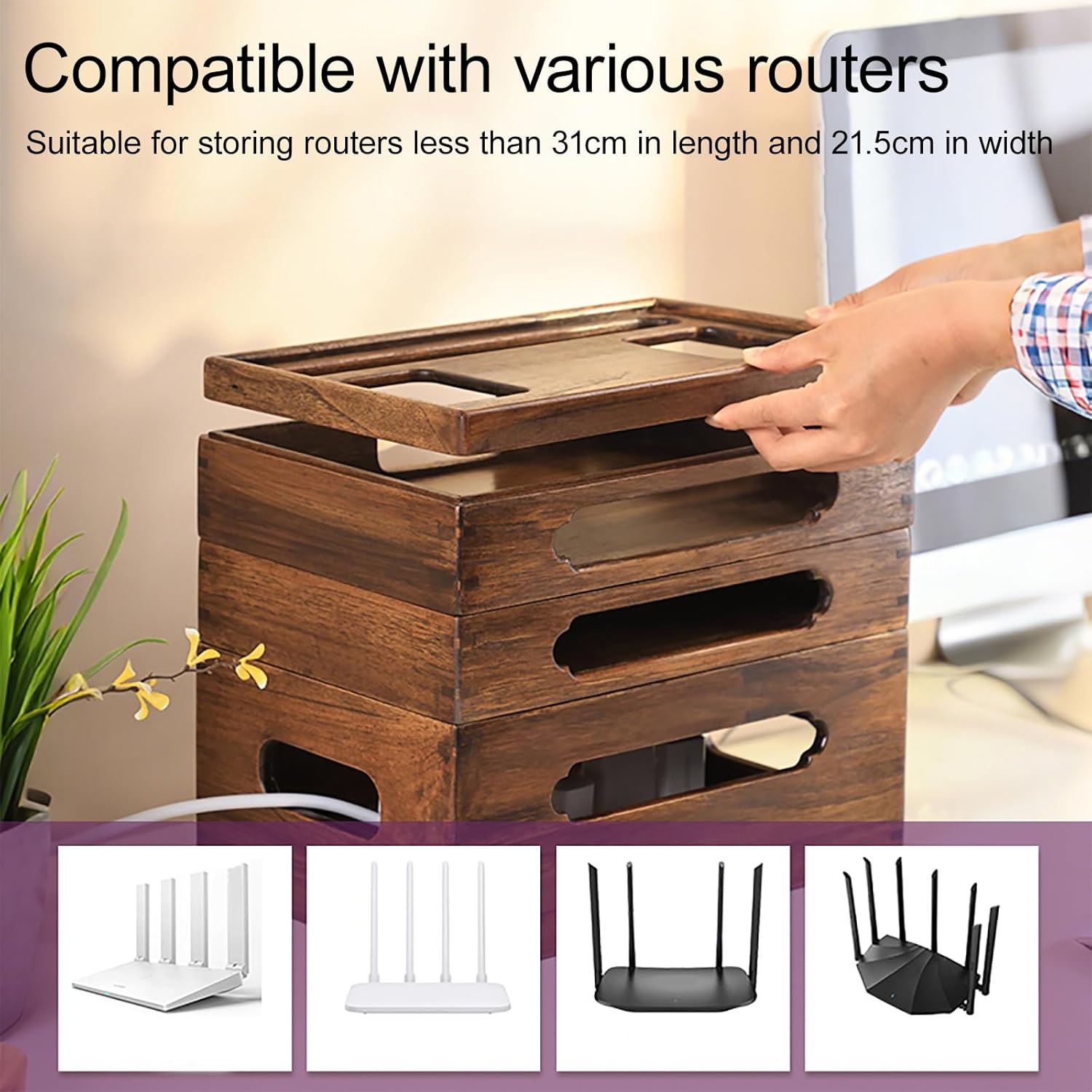 WiFi Router Storage Box Hider, Projector Shelf, Large Space Modem Cable Organizer, Rustic Home Organization Solution for Most Routers, Ideal for Home and Office Use(33.7*24*31cm/13.2*9.5*12.2in)