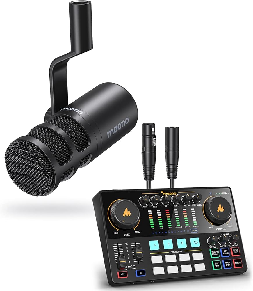 MAONO PD100 XLR Dynamic Microphone with AME2 Audio Interface-Podcast Equipment, All in One - Portable Podcast production Studio with premium mic preamp for Podcast Recording, Streaming, Youtube, DJ, P