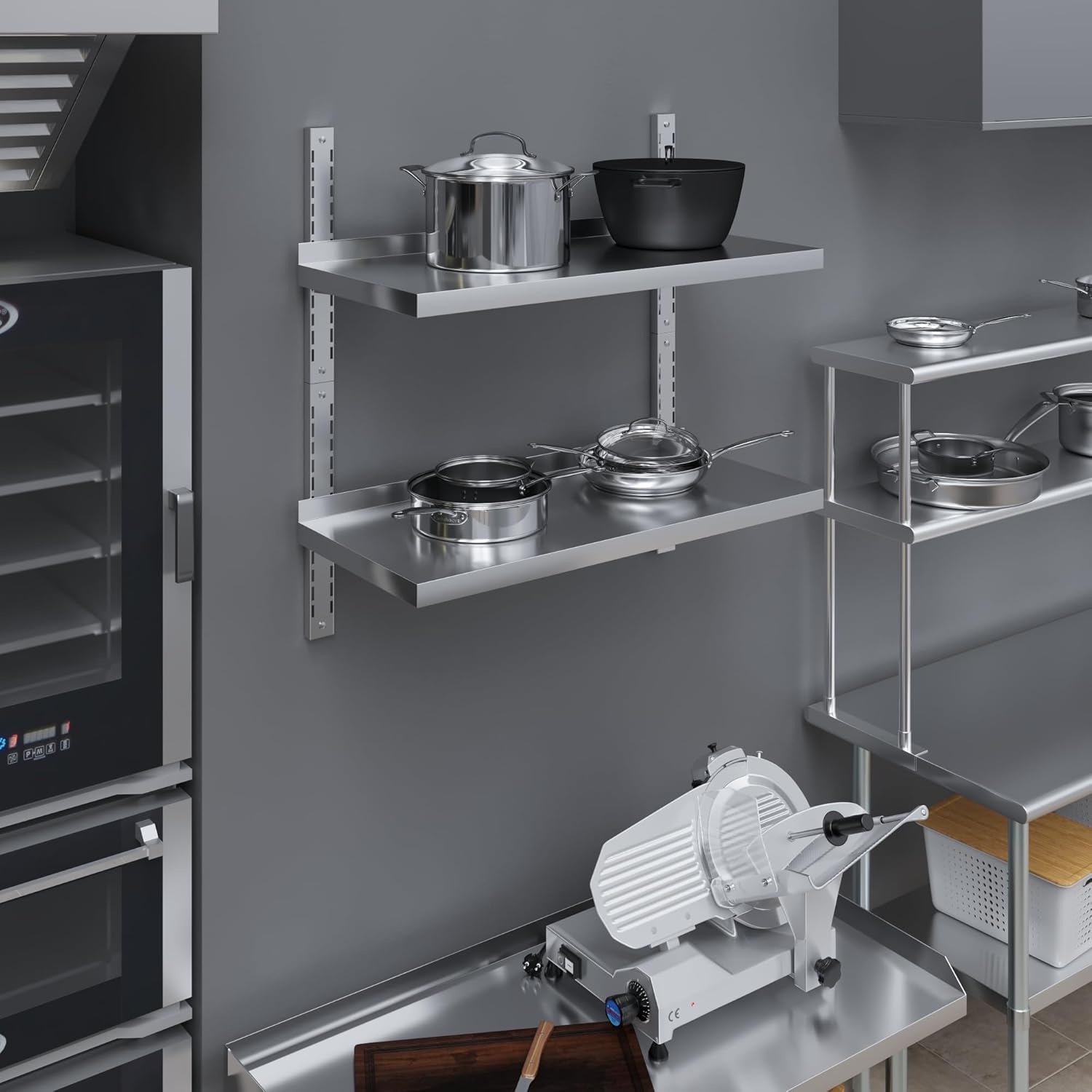 AmGood 16 in. x 36 in. Two-Tier Stainless Steel Wall Mount Shelf | Heavy-Duty Metal Shelving for Kitchen, Garage, Pantry, Closet, and More