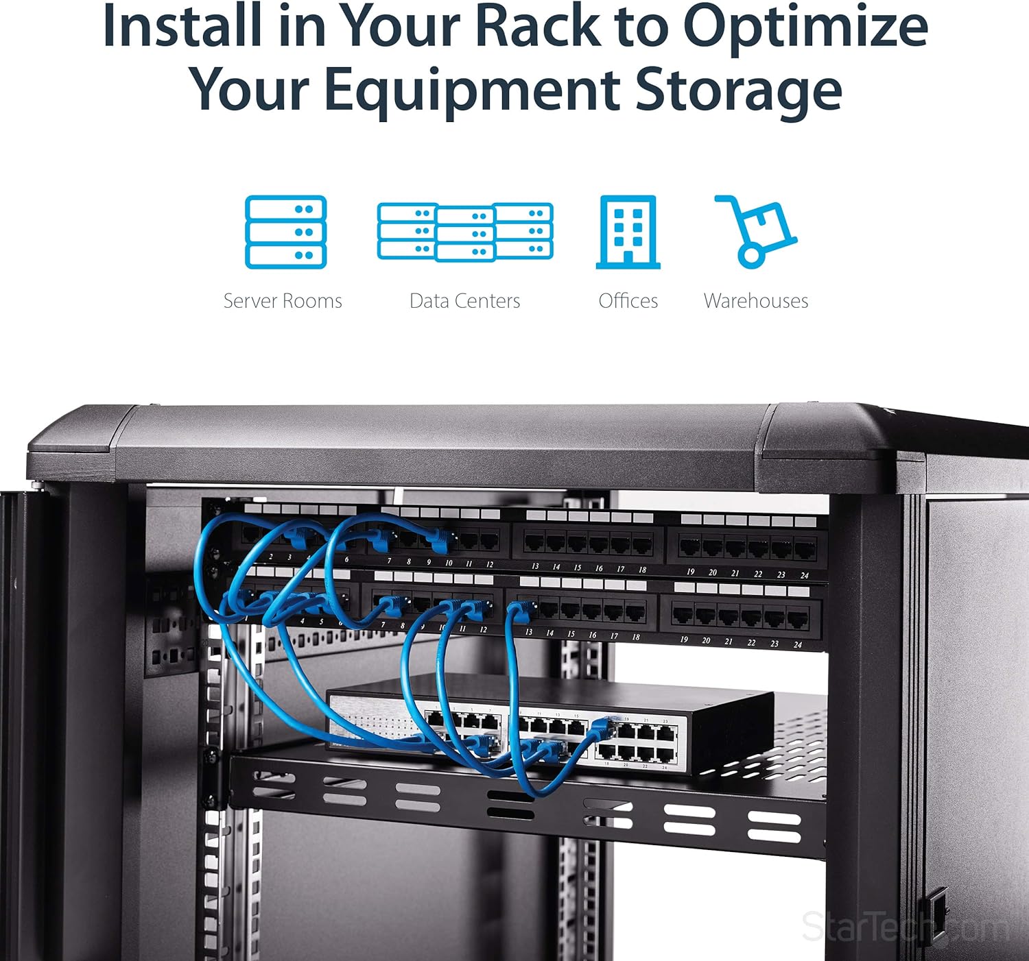 StarTech.com 1U 4-Post Adjustable Vented Server Rack Mount Shelf - 330lbs(150 kg) - 19.5 to 38in Adjustable Mounting Depth Universal Tray 19
