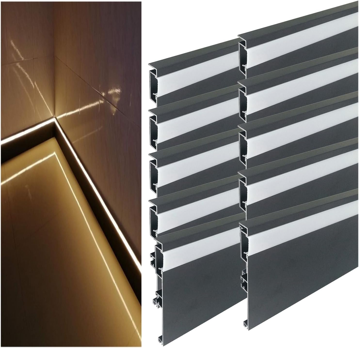 Aluminum Channel Baseboard 10 Pack 300 CM Length Aluminum Channel Profile Baseboard for Wall Corner, LED Strip Lights Diffuser with Cover, LED Aluminum Channel System for Bedroom Kitchen