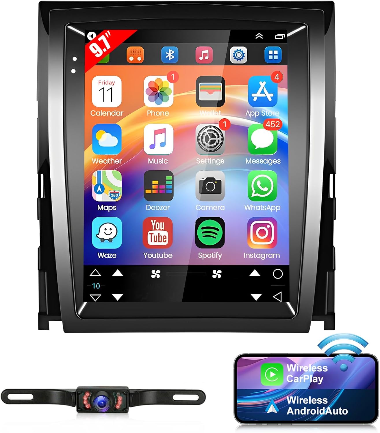 9.7 inches Car Stereo Radio for Cadillac Escalade/Sailway SLS 2007-2014,Android 13 Touchscreen Double Din Radio w/CarPlay &Android Auto Radio,Support GPS Bluetooth SWC WiFi FM Backup Camera- 2GB+32GB