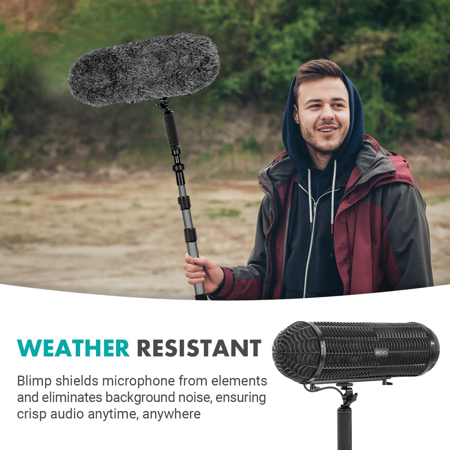 Movo Location Sound Recording Kit with Blimp Microphone, XLR Cables, Boom Pole Extension - Cardioid Shotgun Camera Microphone - XLR Microphone Cable for Audio Recorders - Perfect Boom Mic Bundle