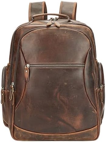 Vintage Full Grain Genuine Leather Laptop Backpack Multi Pockets Casual Outdoor Business Travel Rucksack Gift Box (Brown)