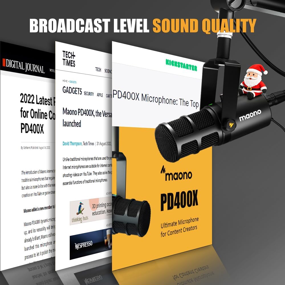 MAONO Dynamic Microphone, USB/XLR Podcast PC Microphone with Software, EQ,Tap-to-Mute, Headphone Jack, Gain Knob & Volume Control, Studio Mic for Broadcast, Recording, Streaming & Gaming (PD400X)