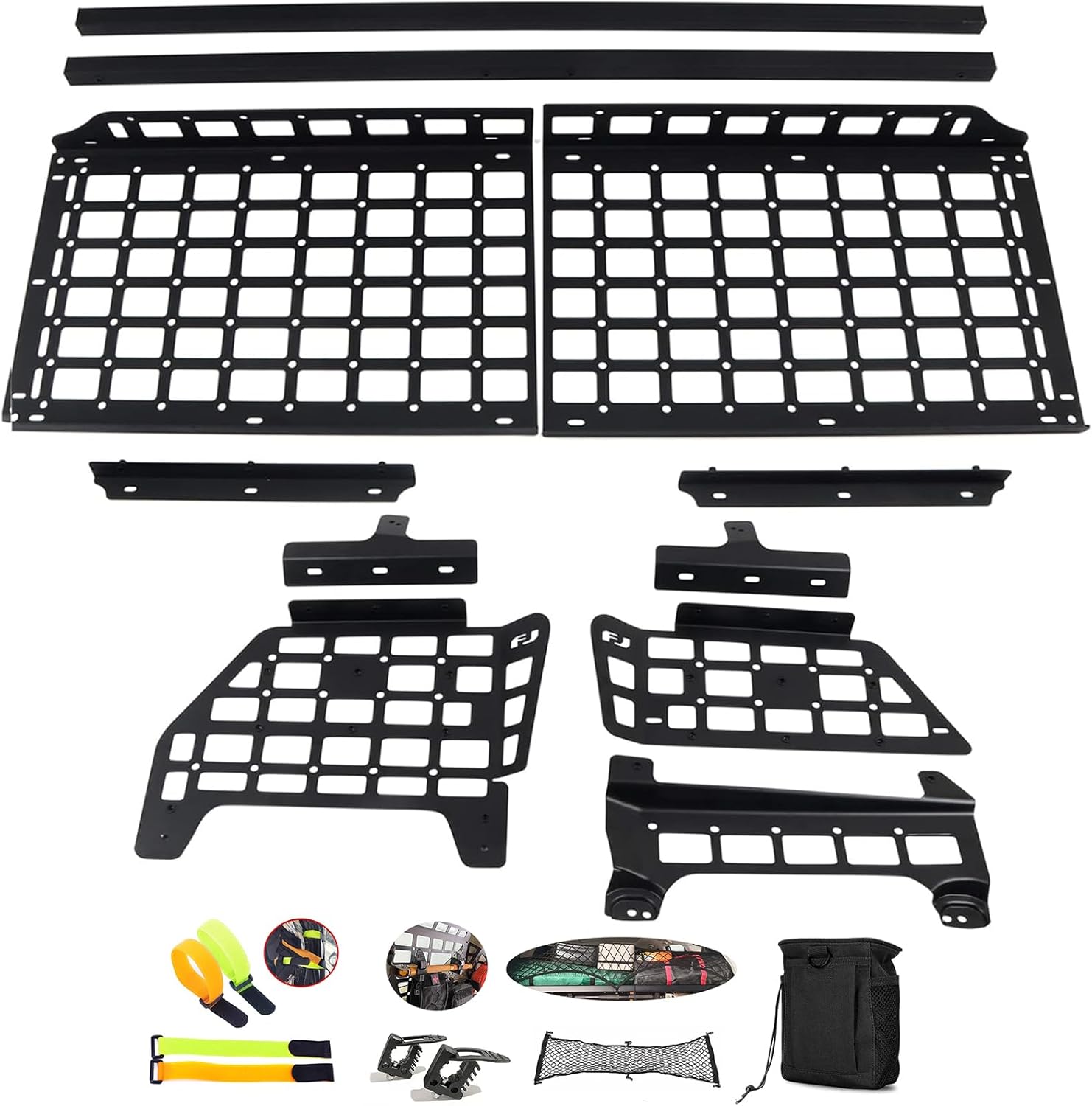 ITrims Modular Storage Panel Cargo Rack Basket for Toyota FJ Cruiser 2007-2023 Car Accessories Interior Luggage Carrier Trunk Organizer Shelf Hanging Boards Kit Black Aluminum Alloy (Side+Center)