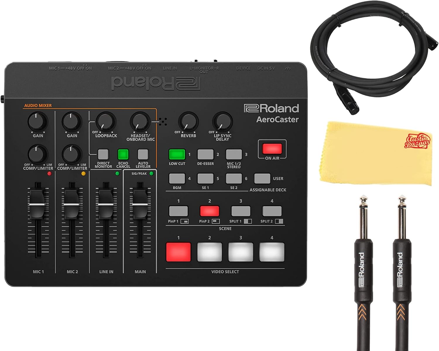 Roland VRC-01 AeroCaster Bundle with Microphone Cable, Instrument Cable, and Austin Bazaar Polishing Cloth