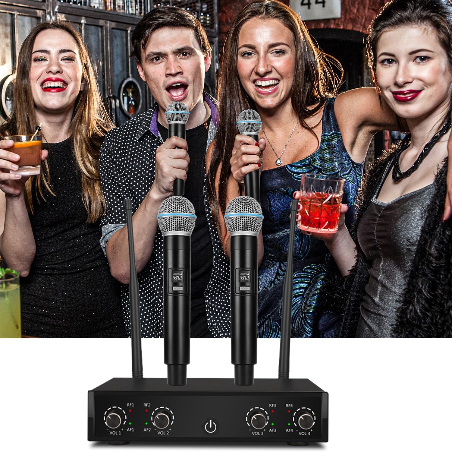 Pro Wireless Microphone System, 4-Channel UHF Wireless Mic, Cordless Mic with 4 Handheld Dynamic Microphones, 260ft Range, Microphone for Singing,Church,Karaoke,Party (410U-4 Handheld)