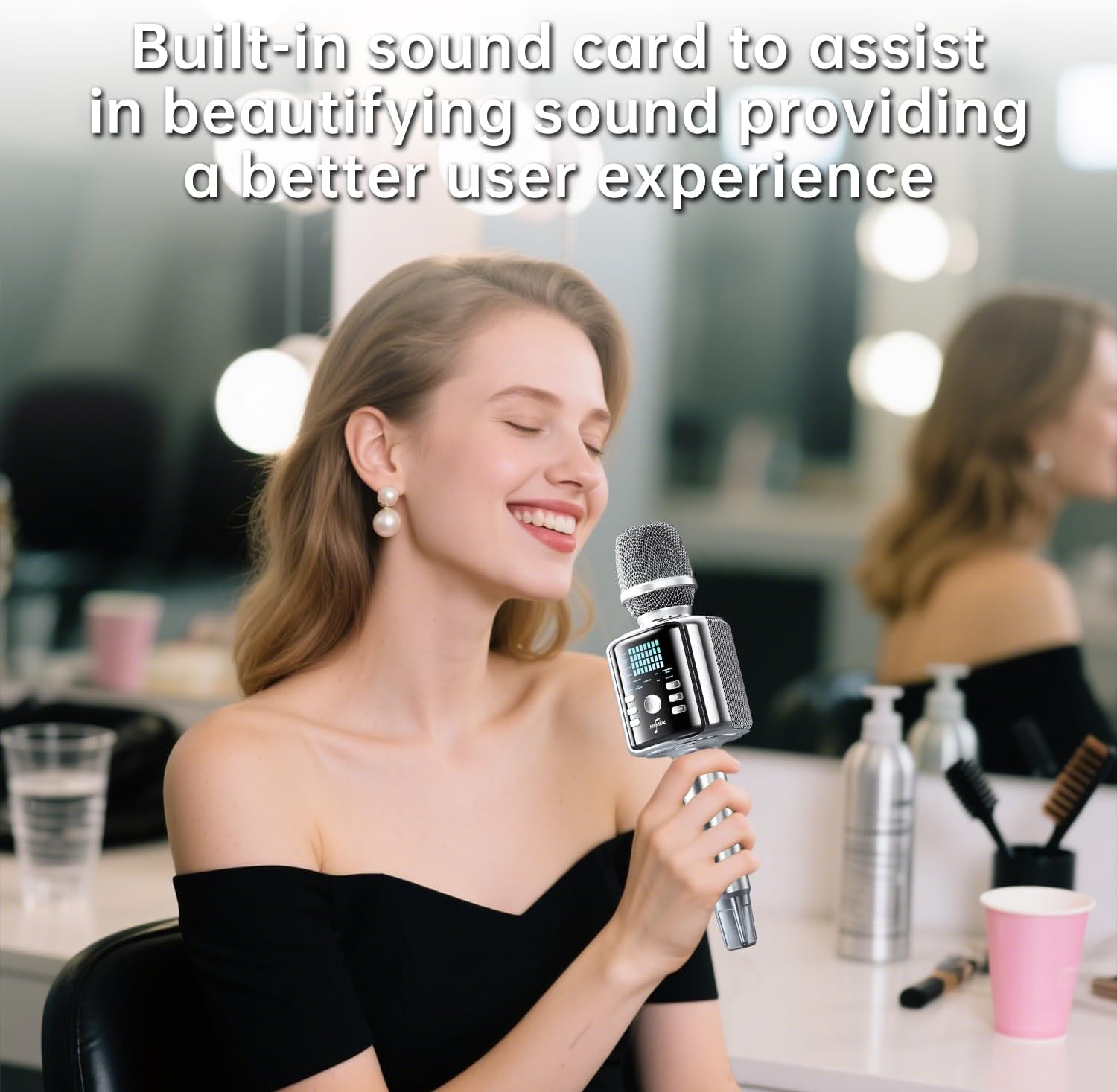 Professional Wireless Karaoke Microphone with Soundcard and Speaker,3 in 1 Bluetooth Karaoke Machine Featuring Surround Sound and Dynamic Pickup That Surpasses Ordinary Karaoke Microphones