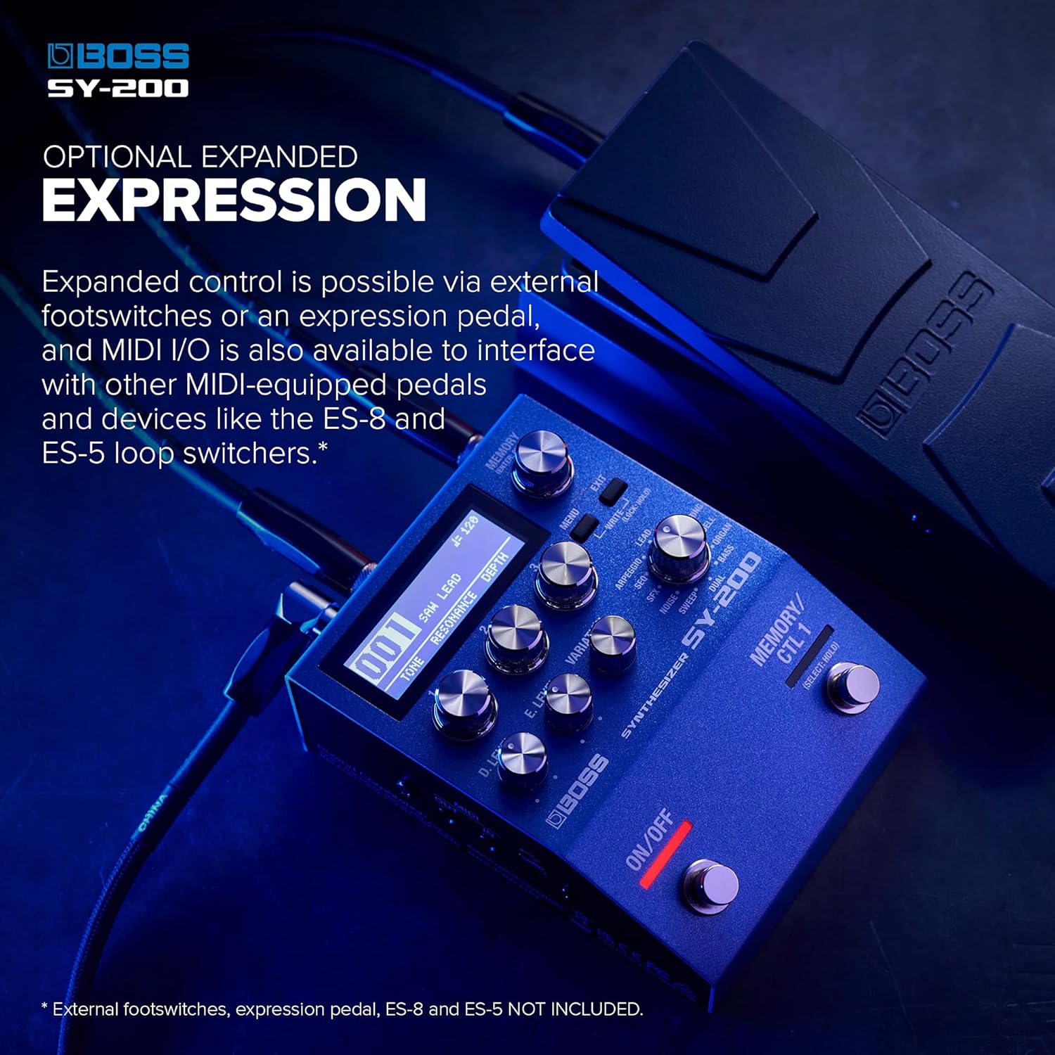 BOSS SY-200 SYNTHESIZER EFFECTS PEDAL – Advanced BOSS Polyphonic Guitar Synth Technology in a Streamlined 200 Series Pedal for any Guitar or Bass – Full MIDI I/O – 128 Memories – 171 Synth Sounds