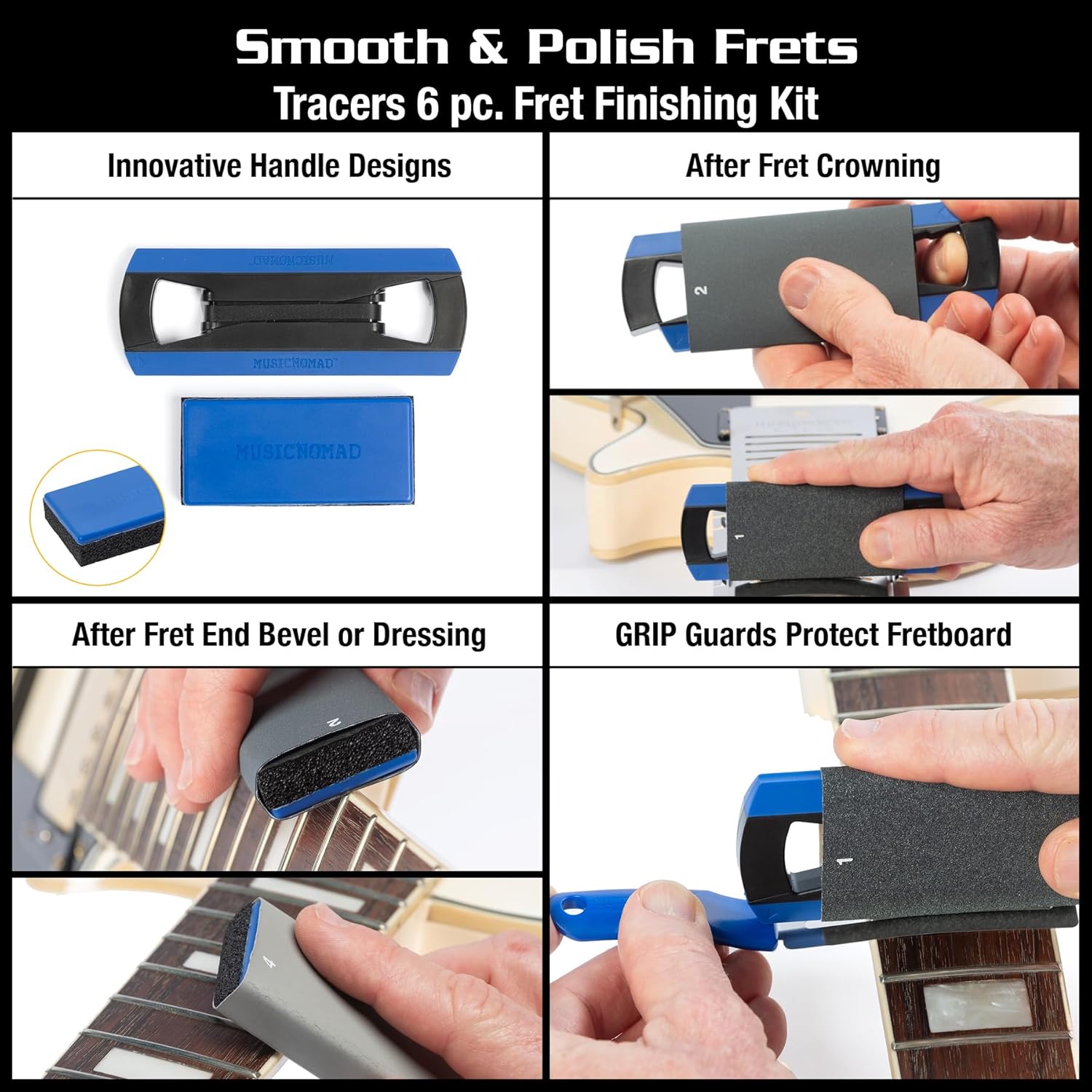 MusicNomad Premium Guitar Tech Fret Tool Set - 18 pc. kit for leveling, crowing, beveling, polishing (MN880)