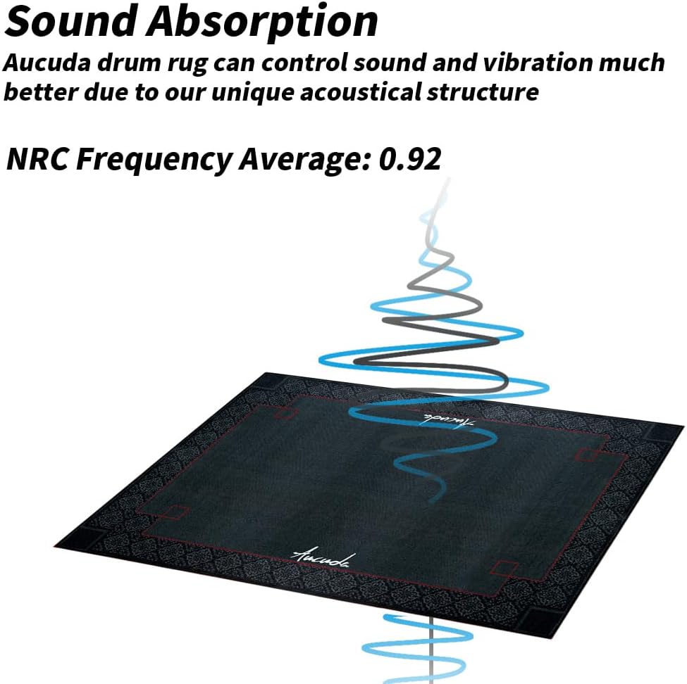 Aucuda Medal Drum Rug 4x6ft Drum Mat Outdoor, Tightly Woven Fabric Cool Drum Set Carpet with Non-Slip Grip Bottom, Electric Drum Accessories for Bedroom, Studio, Apartment, Soundproof, No Crease.