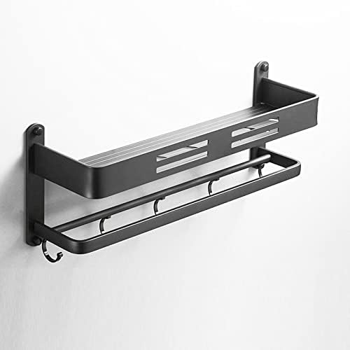 Shower Caddy Wall Mount Black Aluminum Bathroom Shelf, Shower Caddy Bath Rack with Bar and Hook for Towel Shampoo Shelves Storage Kitchen Bathroom Organizer (Color : 1 Layer and Bar)