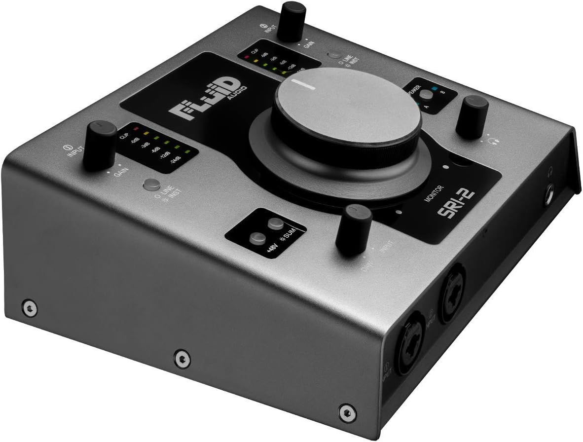 Fluid Audio SRI-2 : 2x2 USB desktop wedge w/24-bit/192kHz + 48v Phantom Power + 2X stereo monitor outputs + 2X Class A mic pres + Giant volume knob