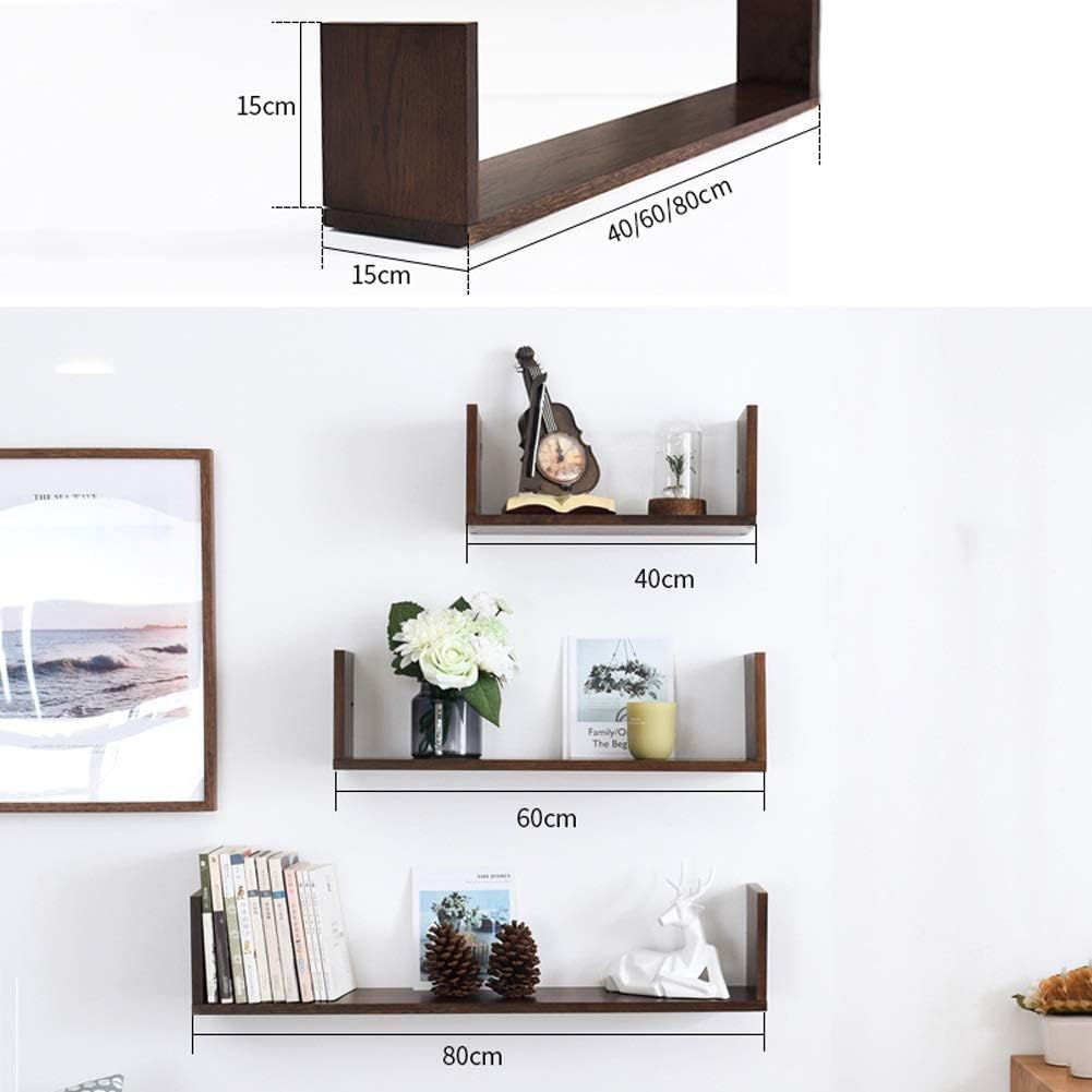JOCHEN Wall Shelves Floating Shelves Wall Mount Set of 3, Rustic Art Decorative Display Ledges for Living Room/Bedroom/Bathroom/Farmhouse, Wood Wall Shelves (Color : Brown, Size : Set of 3)