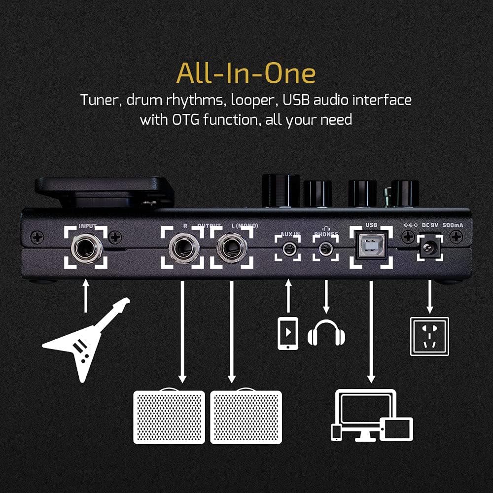 Valeton Multi-Effects with Expression Pedal Guitar Bass Amp Modeling IR Cabinets Simulation Multi Language Stereo OTG USB Audio Interface GP-100