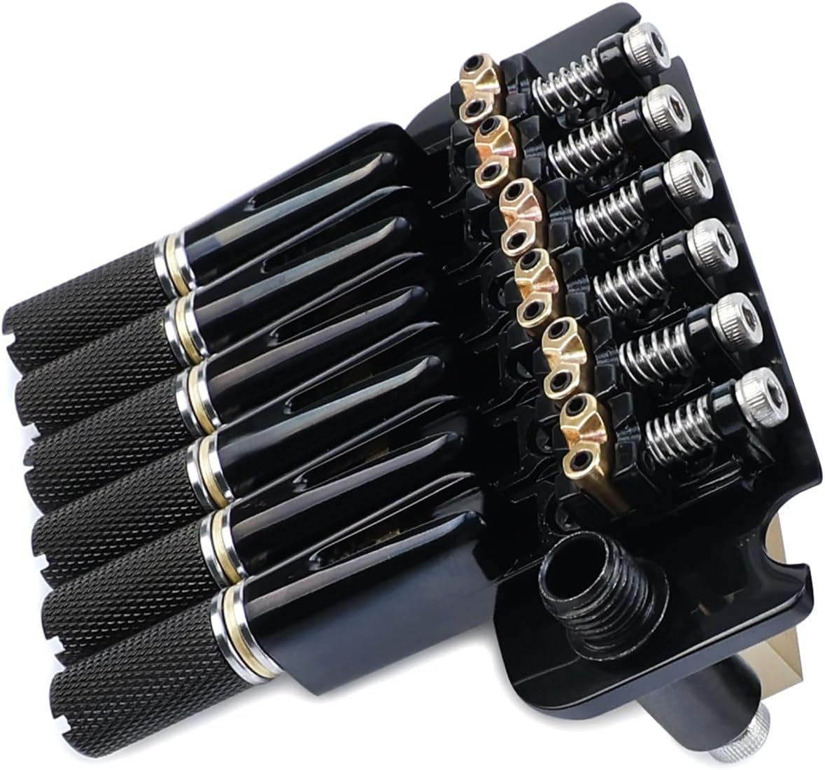 10.5mm Headless Electric Guitar Bridge Brass Block Saddle Hardened Steel Plate 2 point tremolo bridge for Fanned-fret 6 String Headless Electric Guitar Replacement parts （All Black）