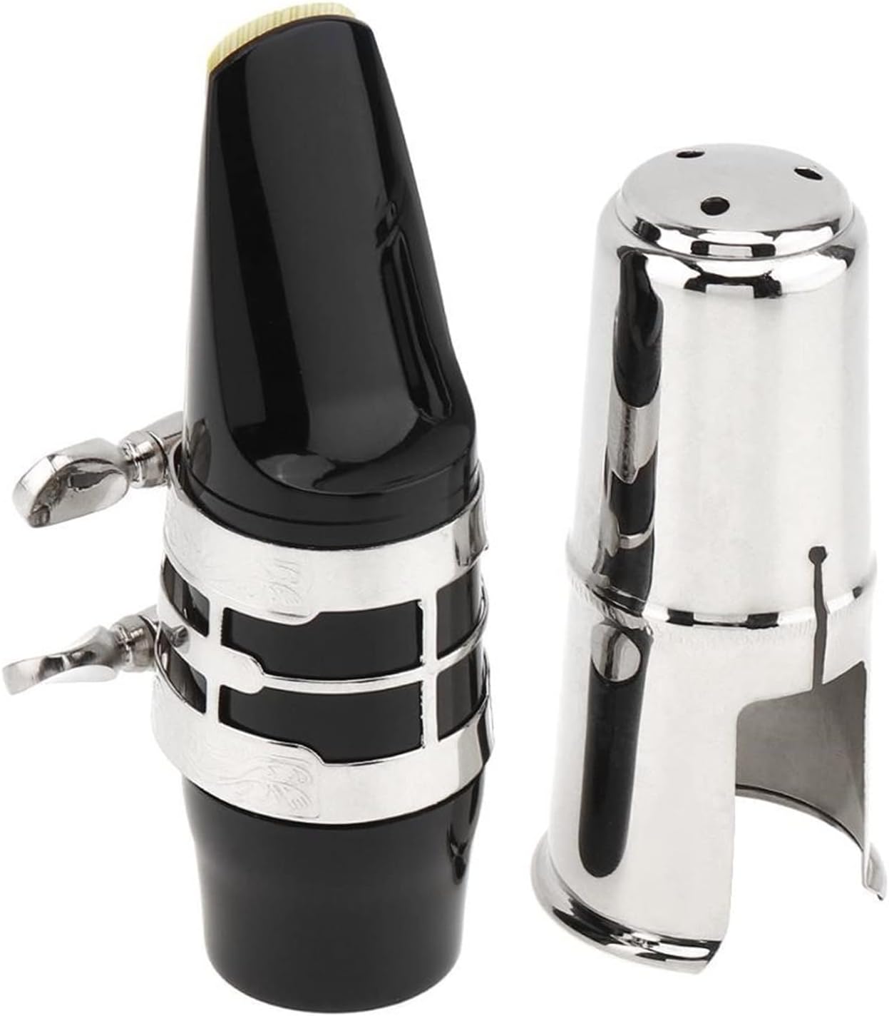 Saxophone Parts Alto Saxophone Mouthpiece Carved Flower Gold Plated Ligature Brass Cap Bakelite Sax Mouth (Color : Silver)