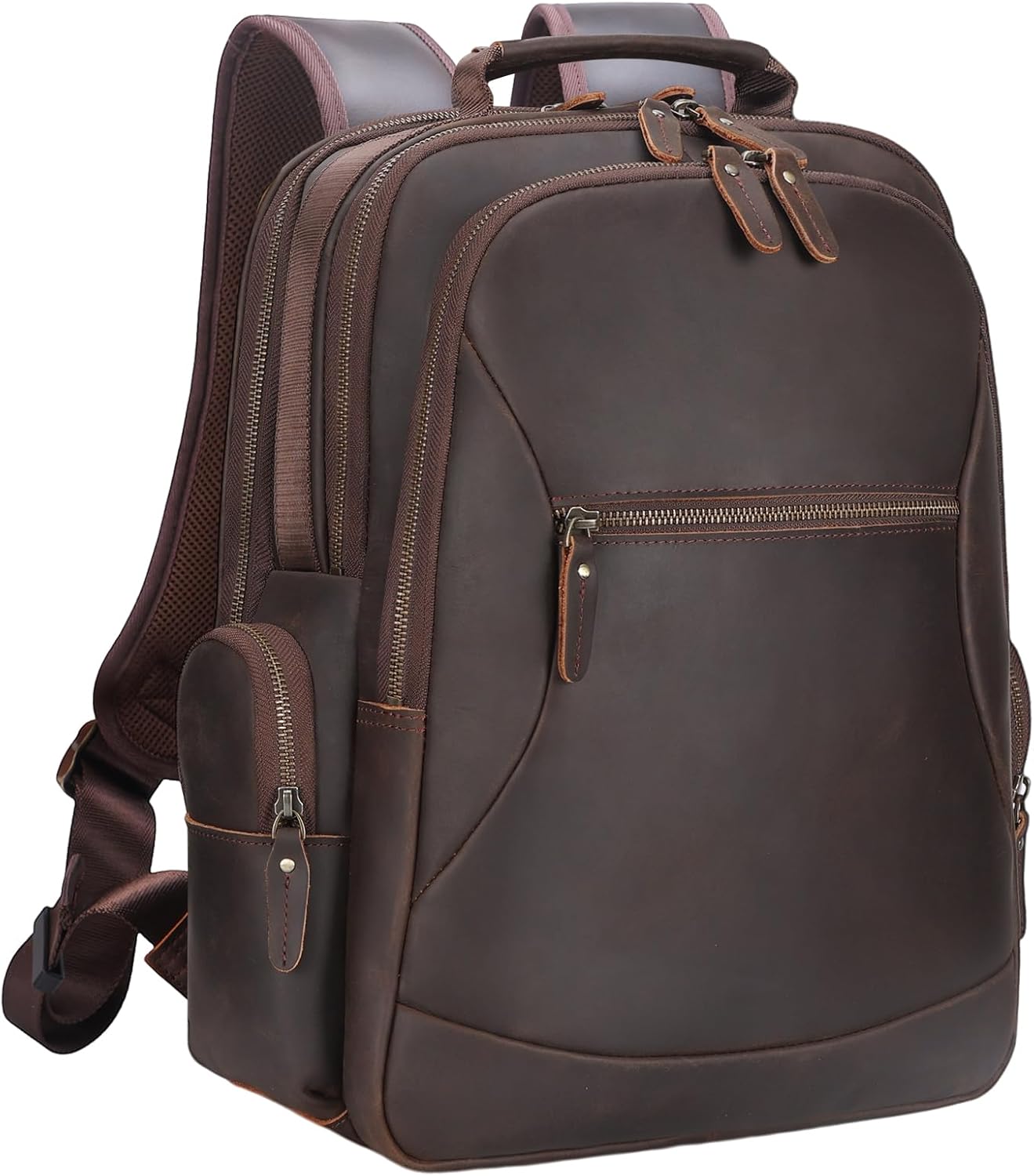 TIDING Vintage Full Grain Leather 15.6 Inch Laptop Backpack for Men Large Capacity Travel Rucksack Weekender Camping Daypacks