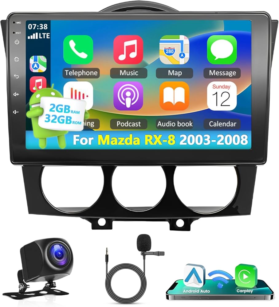 【2+32G】 Android 13 Car Stereo for Mazda RX-8 2003-2008 with Wireless Carplay&Android Auto,9 Inch Touch Screen Car Radio Support Bluetooth FM/RDS HiFi WiFi GPS+AHD Backup Camera