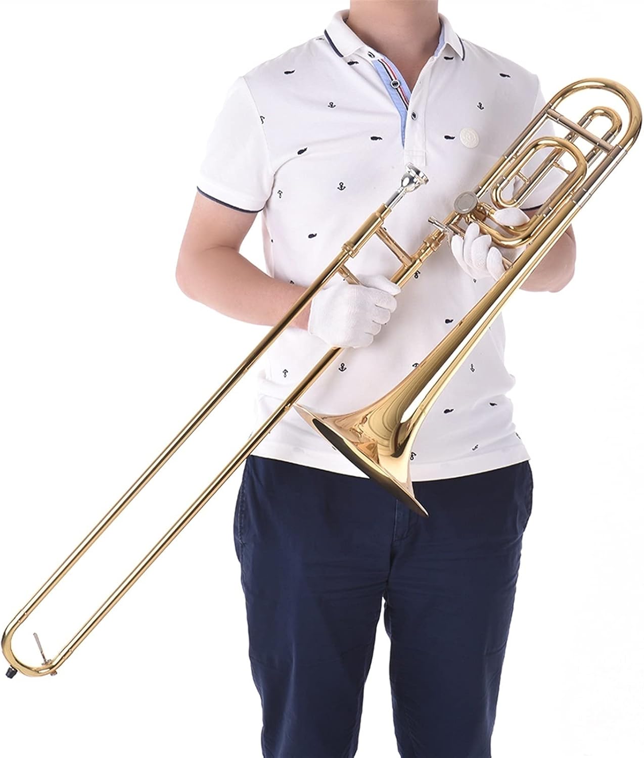 Intermediate Bb Flat Tenor Slide Trombone with F Kit Including Mouthpiece Carry Case Gloves Cleaning Cloth Student Trumpet