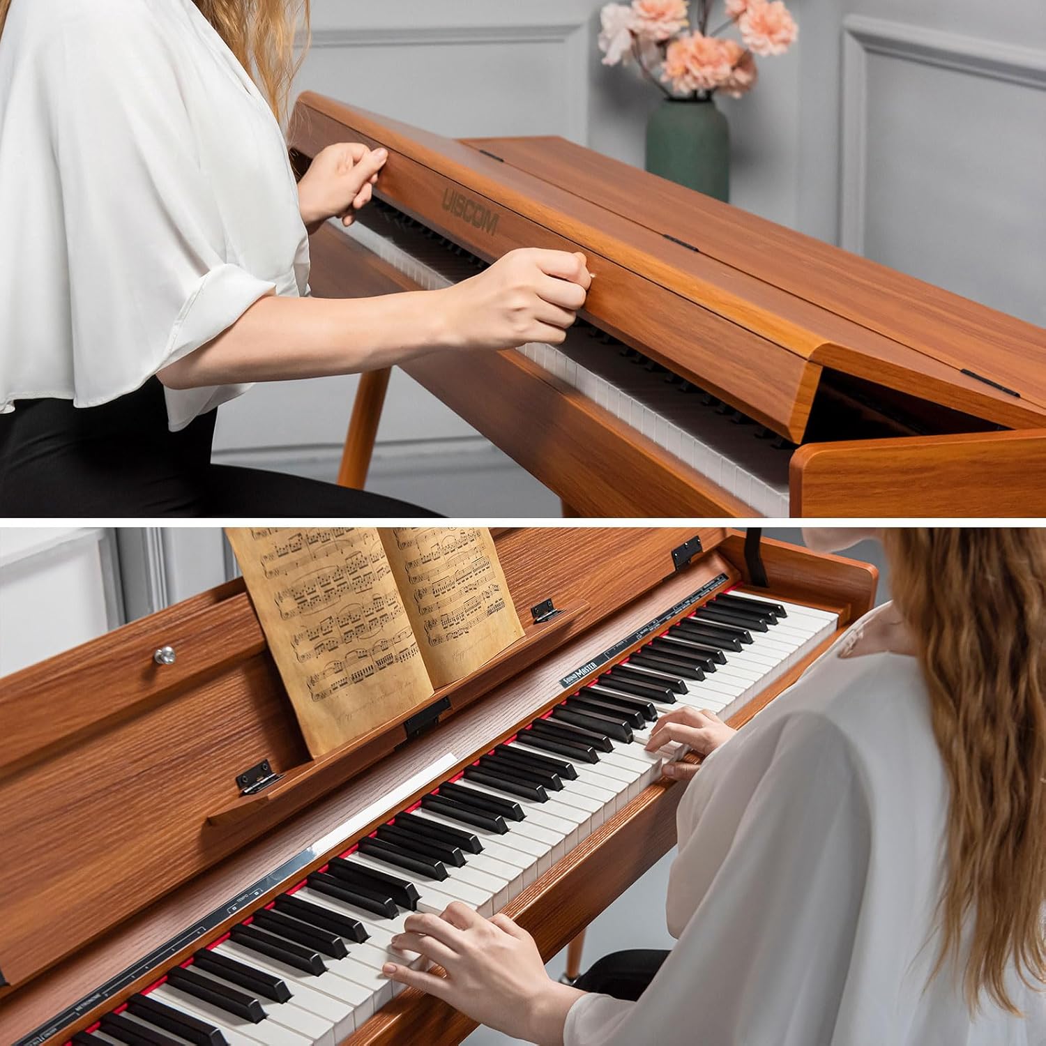 88 Key Weighted Digital Piano - Wooden Desk Electric Piano Transforms Between Desk and Vanity - Progressive Hammer-Action Keyboard, Perfect for Beginners with MIDI Functionality