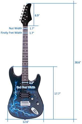 Lightning Style Electric Guitar with Power Cord/Strap/Bag/Plectrums Black & Dark Blue