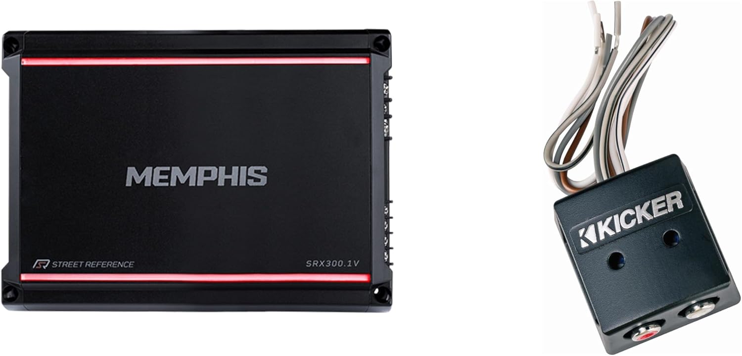 Memphis Audio SRX300.1V Mono 2-Ohm 300 Watt with 46KISLOC K-Series Interconnect, Speaker to RCA W/Line-Out Converter